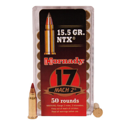 Hornady Varmint Express .17 Hornady Mach 2 (HM2) Ammunition 50 Rounds 15.5 Grain NTX Polymer Tip Projectile 2050fps