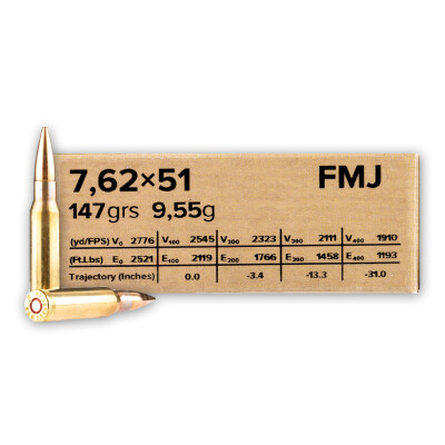 Sellier & Bellot 7.62x51 NATO Ammunition 20 Rounds FMJ 147 Grain