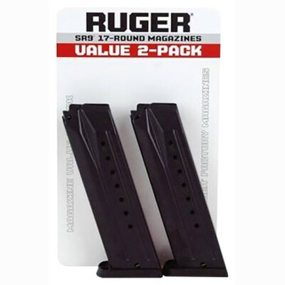 Ruger SR9/SR9C/9E Magazine 9mm Luger 17 Rounds Steel Body Polymer Base Plate Black Finish 2 Pack 90449