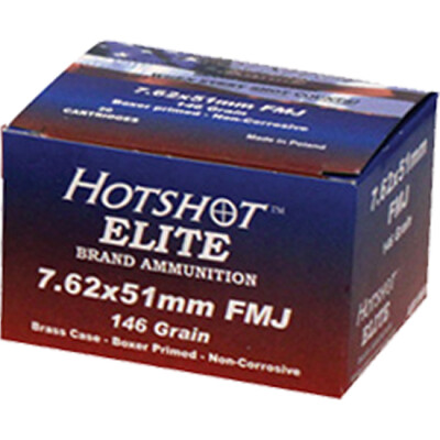 Century Arms Hotshot 7.62x51mm Ammunition 20 Rounds 146 Grain FMJ Brass Case