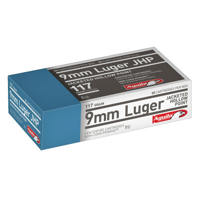 Aguila 9mm Ammunition 50 Rounds 117 Grains JHP Brass Cased 1,150fps