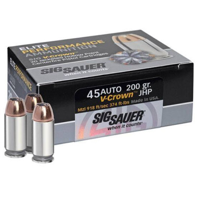 SIG Sauer Elite V-Crown .45 ACP Ammunition 20 Rounds JHP 230 Grain