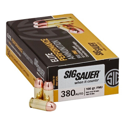 SIG Sauer Elite Performance .380 ACP Ammunition 50 Rounds 100 Grain Full Metal Jacket 910fps