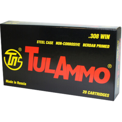 TulAmmo .308 Win Ammunition 20 rounds 165 Grain SP Steel Case 2625 fps