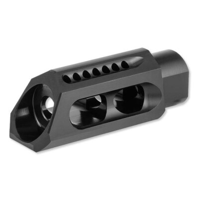 Yankee Hill Machine .30 Caliber Slant Muzzle Brake 5/8"x24 Thread Pitch Crush Washer Included Heat Treated Steel Melonite QPC Matte Black Finish
