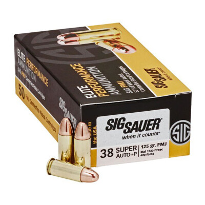 SIG Sauer .38 Super +P Elite Ammunition 50 Rounds FMJ 125 Grains E38SUB50