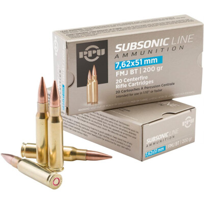 Prvi Partizan 7.62x51 NATO Ammunition 20 Rounds Subsonic FMJBT 200 Grains PPS762