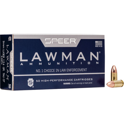 Speer Lawman Clean Fire 9mm Luger Ammunition 124 Grain Total Metal Jacket Round Nose Bullet 1090 fps