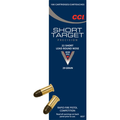 CCI Target .22 Short Ammunition 100 Rounds Lead Round Nose 29 Grains 0037