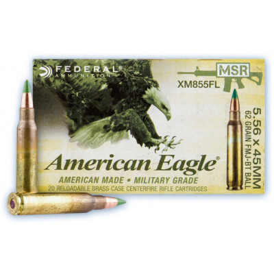 Federal American Eagle 5.56 NATO Ammunition 20 Rounds FMJBT Green Tip 62 Grains