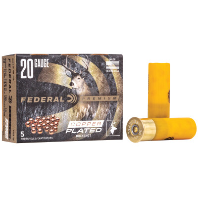 Federal 20 Gauge Shotshell 5 Rounds 2 3/4" #3 Buck Vital-Shok Copper Plated 20 Pellets