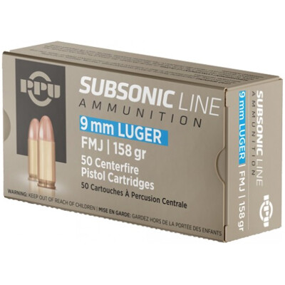 Prvi Partizan Subsonic 9mm Luger Ammunition 50 Rounds FMJ 158 Grain
