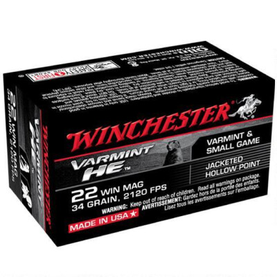 Winchester Varmint HE .22 WMR Ammunition 50 Rounds, JHP, 34 Grains