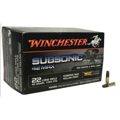 Winchester Subsonic 42 MAX .22 Long Rifle Ammunition 500 Rounds Lead HP 42 Grain