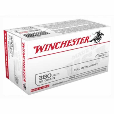 Winchester USA .380 ACP Ammunition 100 Rounds FMJ-FN 95 Grain