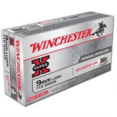 Winchester Super X 9mm Luger Ammunition 50 Rounds, Silvertip HP, 115 Grains