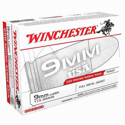 Winchester USA 9mm Luger Ammunition 1000 Rounds FMJ 115 Grain