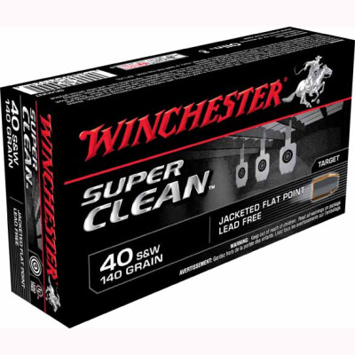 Winchester Super Clean .40 S&W Ammunition 50 Rounds, Lead Free JFP J, 140 Grain