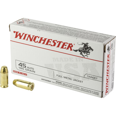 Winchester USA .45 ACP Ammunition 50 Rounds185 Grain FMJ 910 fps