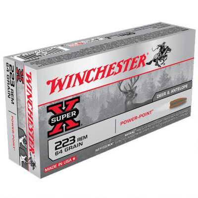 Winchester Power Point.223 Rem Ammunition 20 Rounds JSP 64 Grain 3020 fps