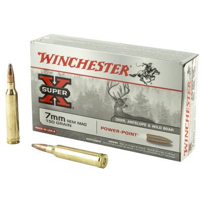 Winchester Power Point 7mm Remington Magnum Ammunition 20 Rounds JSP 175 Grains X7MMR2