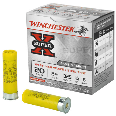 Winchester Super X Expert 20 Gauge Shotshell 25 Rounds 2 3/4" #6 Steel 3/4 Ounce WE20GT6