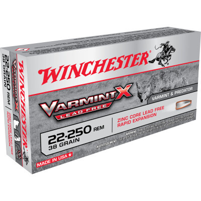 Winchester Varmint X .22-250 Remington Ammunition 20 Rounds Lead Free PT 38 Grains X22250PLF