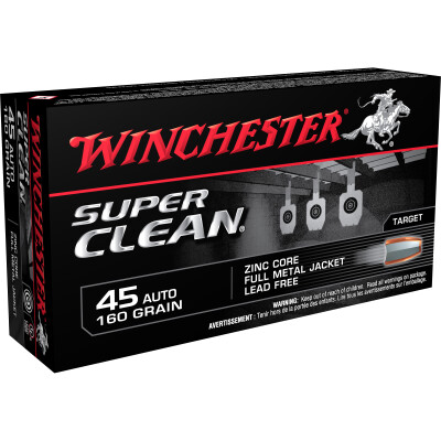 Winchester Super Clean .45 ACP Ammunition 50 Rounds Zinc FMJ 160 Grain Lead Free