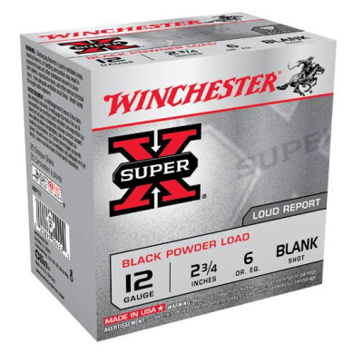 Winchester Super-X 12 Gauge Shotshell 2 3/4" Black Powder Blank Load Loud Report 25 Rounds