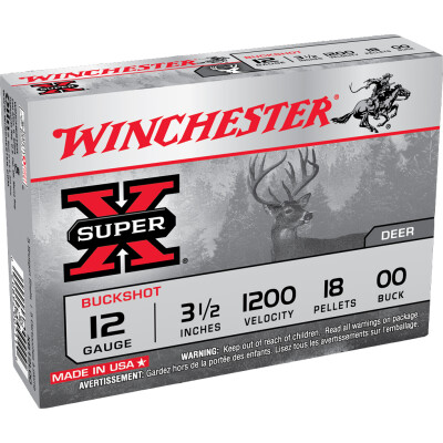 Winchester Super-X 12 Gauge Shotshell 5 Rounds 3-1/2" 00 Lead Buck Shot 18 Pellets