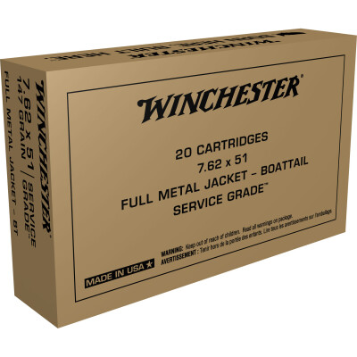 Winchester 7.62x51 NATO Ammunition 20 Rounds FMJBT 147 Grains SG76251W