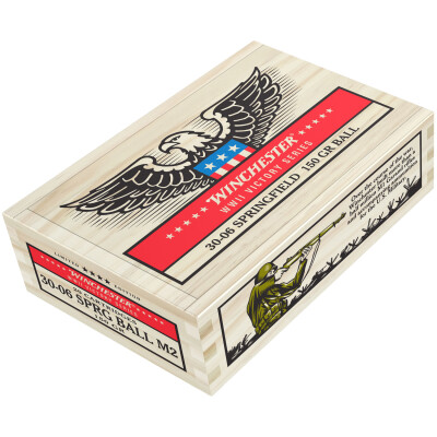 Winchester Victory Series .30-06 Springfield Ammunition 20 Rounds 150 Grain M2 Ball FMJ 2740fps M1 Garand WWII Collector Wooden Box