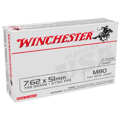Winchester Lake City 7.62 NATO Ammunition 20 Rounds M80 FMJ 149 Grain