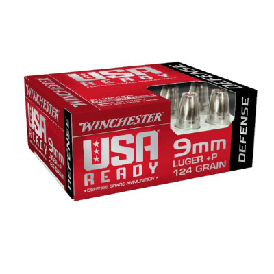 Winchester USA Ready Defense 9mm Luger +P Ammunition 20 Rounds 124 Grain JHP 1200 fps