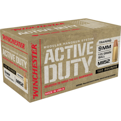 Winchester USA Active Duty 9mm Luger Ammunition 100 Rounds