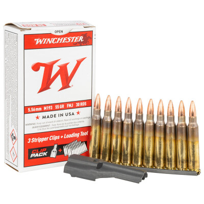 Winchester USA 5.56 NATO M193 Ammunition 30 Rounds 55 Grain FMJ Clip Pack