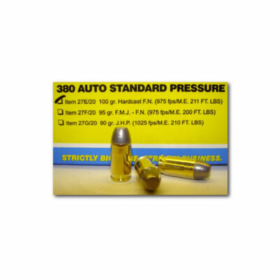 Buffalo Bore .380 ACP Ammunition 20 Rounds Hard Cast FN 100 Grains 27E/20