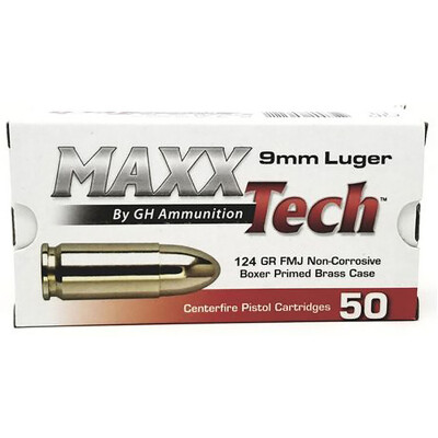 MaxxTech 9mm Luger Ammunition 50 Rounds FMJ 124 Grain