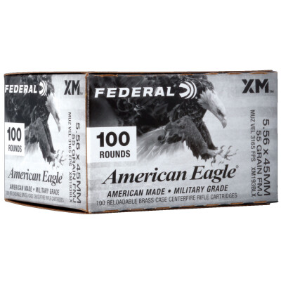 Federal American Eagle 5.56 NATO Ammunition 100 Rounds FMJ XM193 55 Grain