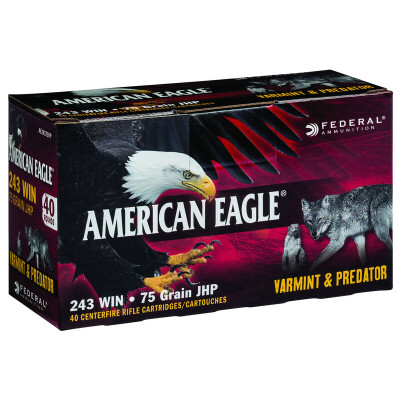 Federal American Eagle .243 Winchester Ammunition 40 Rounds JHP 75 Grains AE24375VP