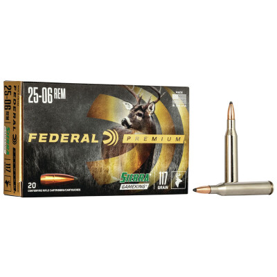Federal Premium Sierra GameKing .25-06 Remington Ammunition 20 Rounds 117 Grain Sierra GameKing Boat Tail Soft Point 3030fps