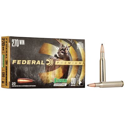 Federal Premium Sierra GameKing .270 Winchester Ammunition 20 Rounds 130 Grain Sierra GameKing Boat Tail Soft Point 3060fps