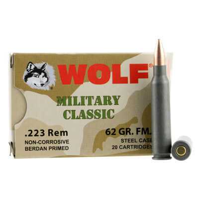 Wolf Military Classic .223 Remington Ammunition 20 Rounds 62 Grain Bi-Metal FMJ Steel Cased 2920 fps