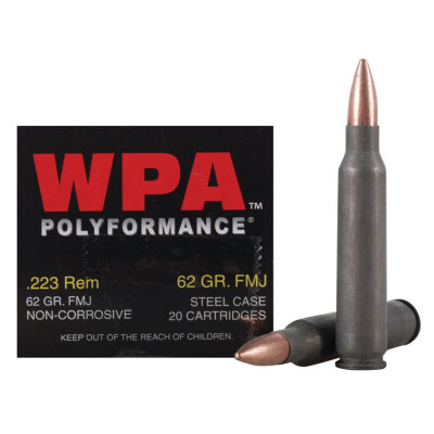 Wolf Performance .223 Remington Ammunition 20 Rounds 62 Grain Bi-Metal FMJ Steel Cased 3025 fps