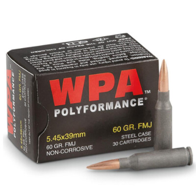 Wolf Polyformance 5.45x39 Ammunition 750 Rounds 60 Grain Full Metal Jacket Bi-Metal Jacket Steel Cased 2936fps