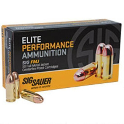 SIG Sauer Elite Performance 9mm Luger Ammunition 50 Rounds FMJ 124 Grains E9MMB250