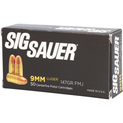 SIG Sauer Elite Performance 9mm Luger Ammunition 50 Rounds FMJ 147 Grains E9MMB350