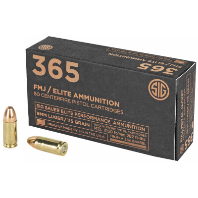 SIG Sauer 365 Elite Performance 9mm Luger Ammunition 50 Rounds FMJ 115 Grains E9MMB1-365-50