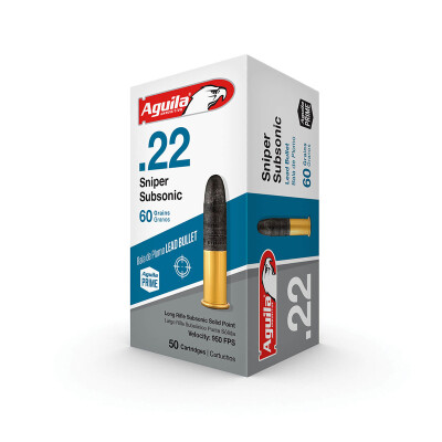 Aguila Sniper Subsonic .22 LR Ammunition 60 Grain LRN 950fps 50 Rounds