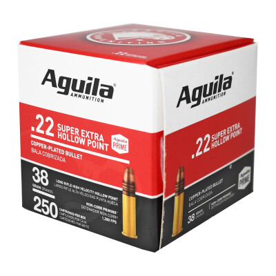 Aguila Super Extra .22 LR Ammunition 38 Grain Copper Plated Hollow Point 1280ps 250 Rounds